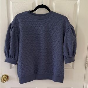a new day Blue Quilted Puff Sleeve Top